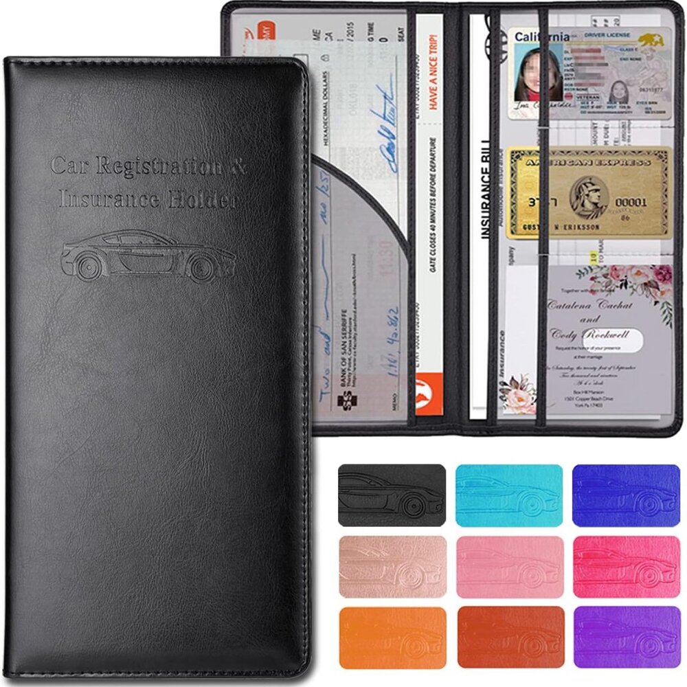 Car Accessories Registration and Insurance Holder,Leather Essential Card Magneti - Picture 1 of 6